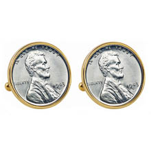 1943 Lincoln Steel Penny Goldtone Bezel Cuff Links