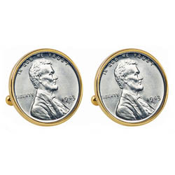 1943 Lincoln Steel Penny Goldtone Bezel Cuff Links