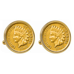 Gold-Layered Indian Penny Goldtone Bezel Cuff Links