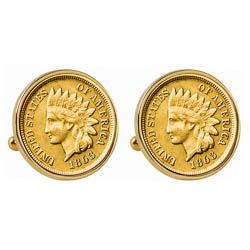 Gold-Layered 1800's Indian Penny Goldtone Bezel Cuff Links