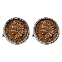 Indian Penny Silvertone Bezel Cuff Links