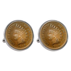 1800's Indian Penny Silvertone Bezel Cuff Links