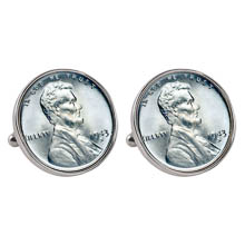 1943 Lincoln Steel Penny Silvertone Bezel Cuff Links