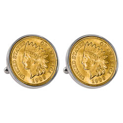 Gold-Layered Indian Penny Silvertone Bezel Cuff Links