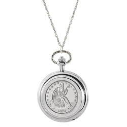 Silver Seated Liberty Half Dollar Pocket Watch Pendant Necklace