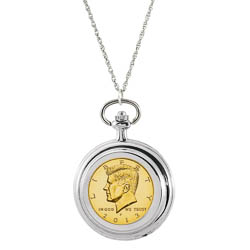 Gold-Layered JFK Half Dollar Pocket Watch Pendant Necklace