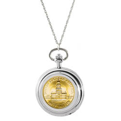 Gold-Layered JFK Bicentennial Half Dollar Pocket Watch Pendant Necklace