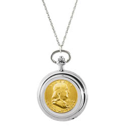 Gold-Layered Silver Franklin Half Dollar Pocket Watch Pendant Necklace