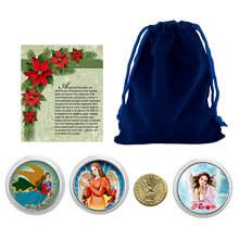 Christmas Angel Coins in Blue Pouch
