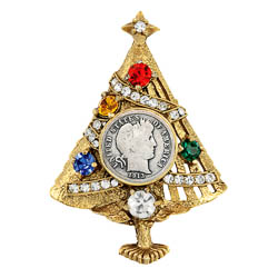 Silver Barber Dime Christmas Tree Brooch