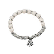 White Fresh Water Pearl Bead Elephant Charm Stretch Bracelet