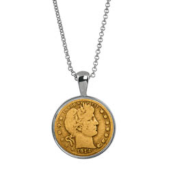 Gold Layered Silver Barber Quarter Silver Tone Coin Pendant