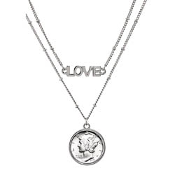 Silver Mercury Dime Coin Double Strand Love Necklace