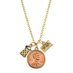 Wishing Well Penny Charm Gold Tone Necklace