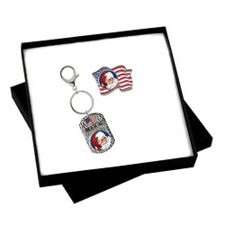 Patriotic Santa Colorized Quarter Flag Pin and Key Chain Gift Set