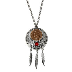 Indian Cent Carnelian Dream Catcher Coin Pendant