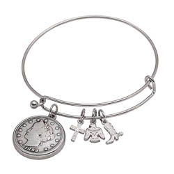 Western Charm Silver Tone Liberty Nickel Coin Bangle Bracelet