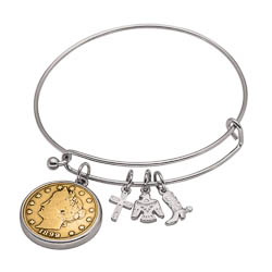 Western Charm Silver Tone Gold Layered Liberty Nickel Coin Bangle Bracelet