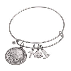 Western Charm Silver Tone Buffalo Nickel Obverse Coin Bangle Bracelet