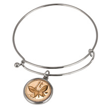 Butterfly Coin Silver Tone Bangle Bracelet