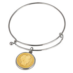 Gold Layered Silver Barber Dime Silver Tone Coin Bangle Bracelet