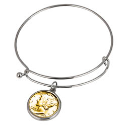 Gold-Layered Silver Mercury Dime Silver Tone Coin Bangle Bracelet