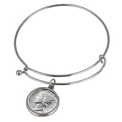 Silver Mercury Dime Silver Tone Coin Bangle Bracelet