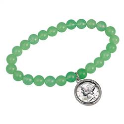 Silver Mercury Dime Aventurine Coin Stretch Bracelet