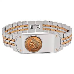 Men's Two-Tone Stainless Steel Bracelet with Indian Head Penny Coin