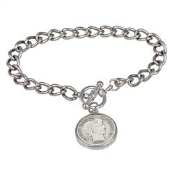 Silver Barber Dime Silvertone Coin Toggle Bracelet