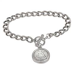 Silver Seated Liberty Dime Silvertone Coin Toggle Bracelet