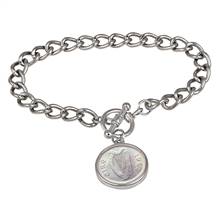 Irish Threepence Coin Silvertone Toggle Bracelet