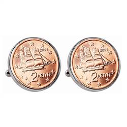 Greek 2 Euro Coin Cufflinks