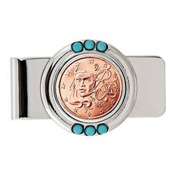 French 2 Euro Coin Turquoise Money Clip