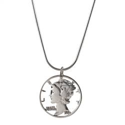 Silver Mercury Dime Hand Cut Coin Sterling Silver Necklace