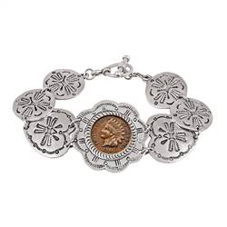 Indian Penny Western Toggle Silvertone Coin Bracelet