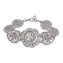 Buffalo Nickel Western Toggle Silvertone Coin Bracelet