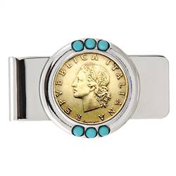 Italian Republic Coin Turquoise Beaded Money Clip