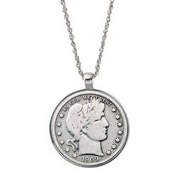 Silver Barber Half Dollar Coin Silvertone Pendant