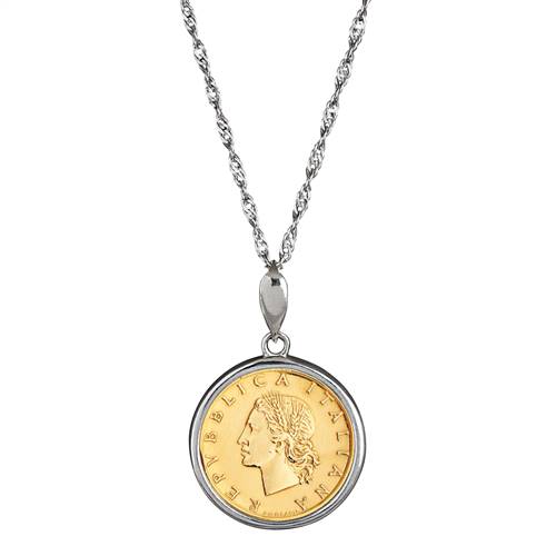 Italian Republic 20 Lira Coin Sterling Silver Necklace