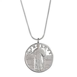 Silver Standing Liberty Quarter Hand Cut Coin Sterling Silver Necklace