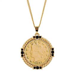 Gold Layered Liberty Nickel Medallion Goldtone Necklace Pendant