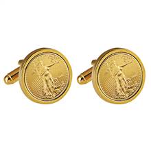 St Gaudens Design Gold Layered Replica American Eagle Coin Goldtone Cufflinks