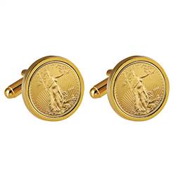 St Gaudens Design Gold Layered Replica American Eagle Coin Goldtone Cufflinks