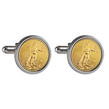 St Gaudens Design Gold Layered Replica American Eagle Coin Silvertone Cufflinks