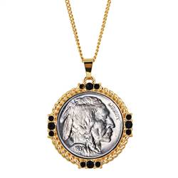 Buffalo Nickel Medallion Goldtone Necklace Pendant