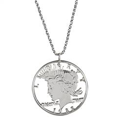 Silver Peace Dollar Hand Cut Coin Sterling Silver Necklace