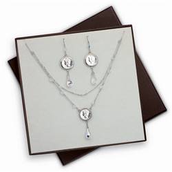 Double Strand Mercury Dime Aurore Boreale Crystal Beaded Drop Necklace and Earring Set