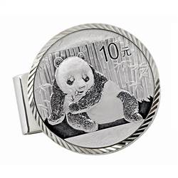 Sterling Silver Diamond Cut Money Clip With Silver Panda Coin