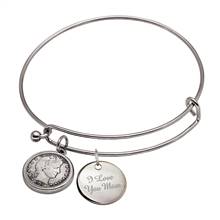 Barber Dime Slide Bracelet With I Love You Mom Charm